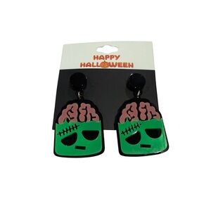 Halloween Green Frankenstein w/ Brains Dangle Earrings